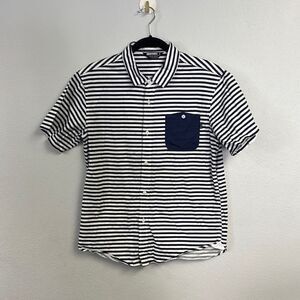 Undefeated Men's Blue & White Striped Short Sleeve Button‎ Up Shirt Size S